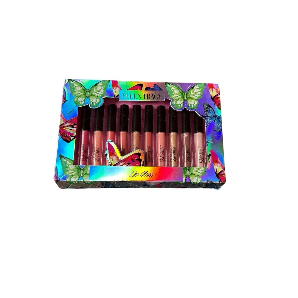 Ellen Tracy 10 Pack Mini Travel Lip Gloss Set Shades of Pink Butterfly Gift Box